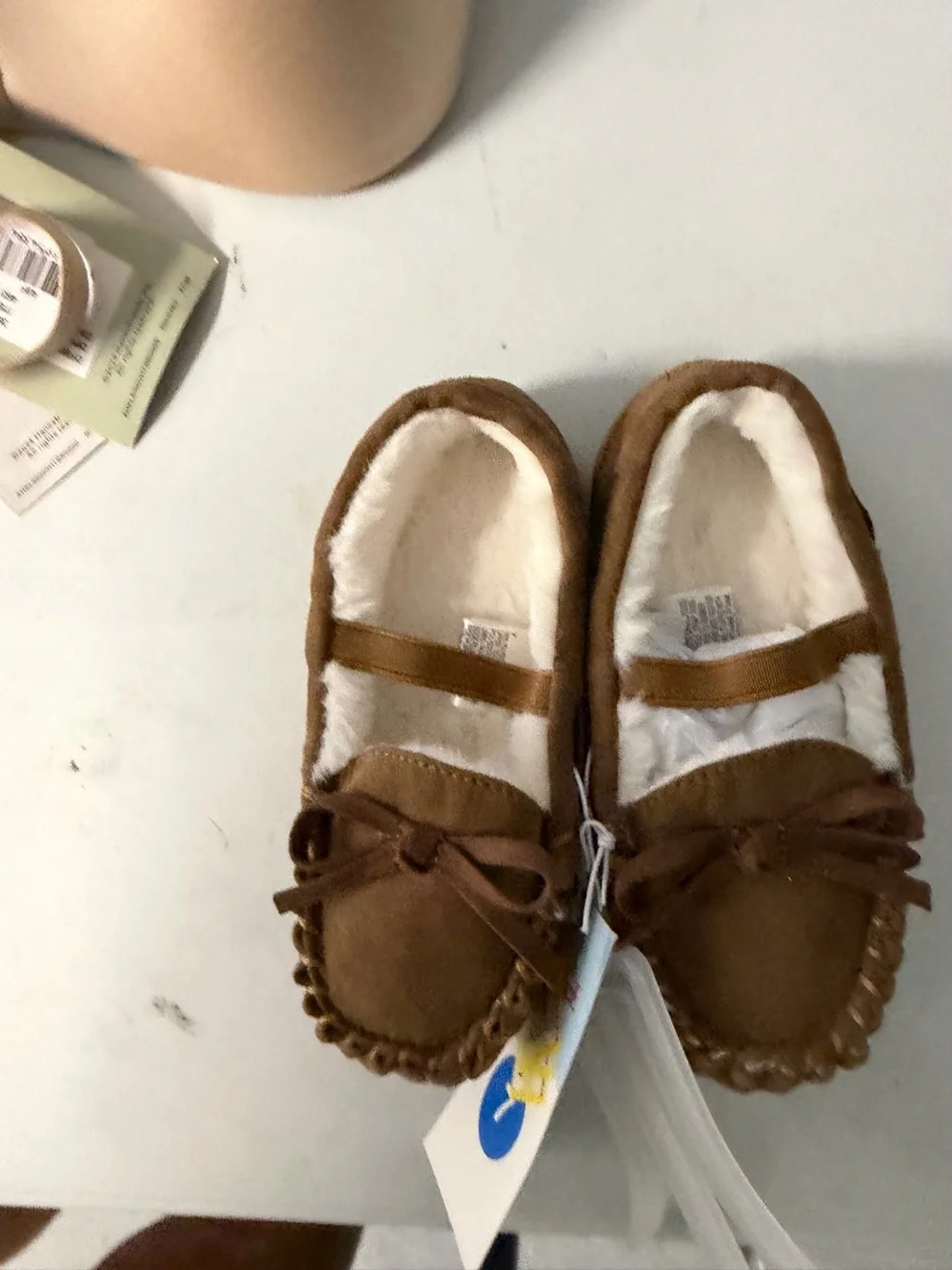 Cat and Jack size 7 Kids Brown Faux-Suede Moccasin - Cozy Lined nwt